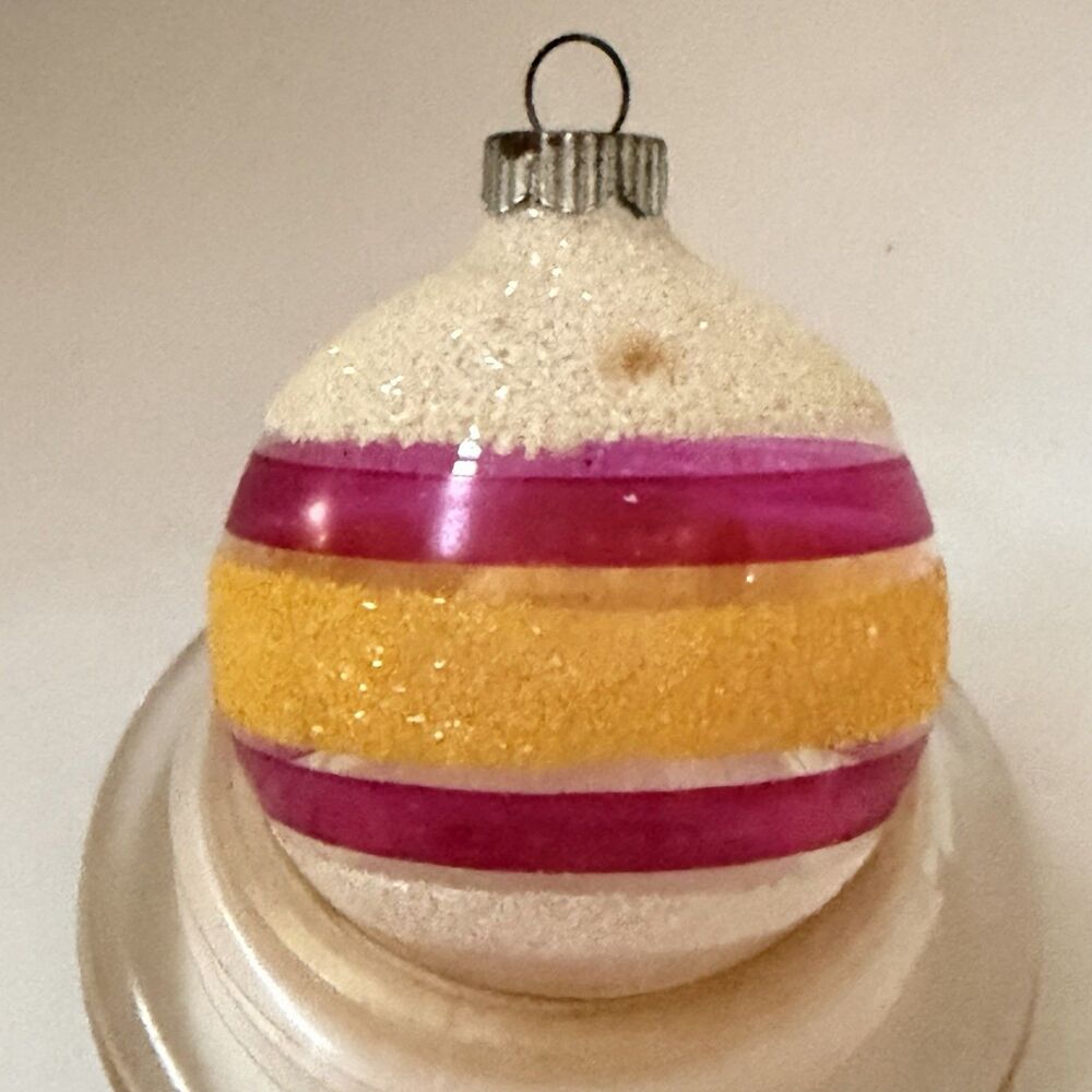 Vintage Shiny Brite USA Glass Christmas Ornament Pink Yellow White Mica 2.25” - Picture 2 of 7